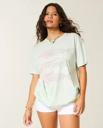Tricou oversized cu imprimeu pește