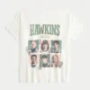 Tricou oversized cu umeri decupați și imprimeu Stranger Things Tricou oversized cu umeri decupați și imprimeu Stranger Things
