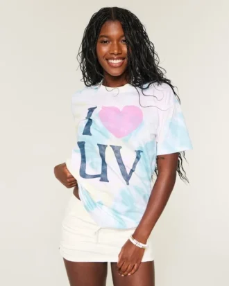 Tricou oversized Tie-Dye I Heart UV Graphic