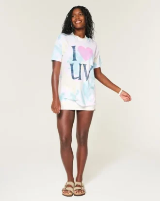 Tricou oversized Tie-Dye I Heart UV Graphic