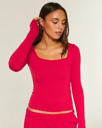 Tricou pentru bebeluși cu mâneci lungi, fără cusături, cu guler pătrat