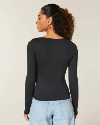 Tricou pentru bebeluși cu mâneci lungi, fără cusături, cu guler pătrat