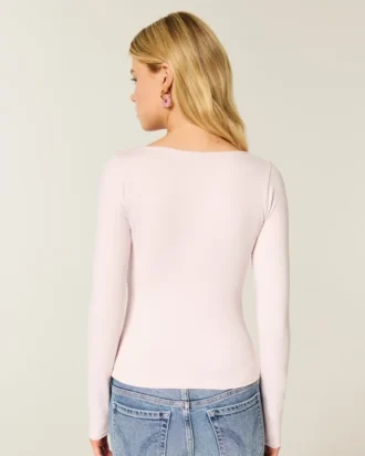 Tricou pentru bebeluși cu mâneci lungi, fără cusături, cu guler pătrat