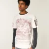 Tricou relaxat cu imprimeu mixt Tricou relaxat cu imprimeu mixt