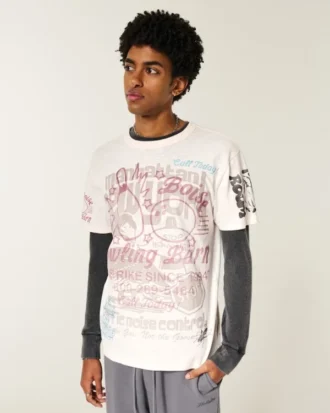 Tricou relaxat cu imprimeu mixt