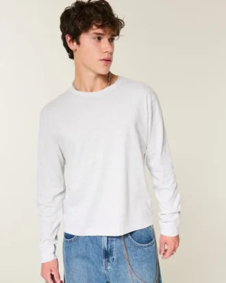 Tricou relaxat din bumbac cu mâneci lungi Tricou relaxat din bumbac cu mâneci lungi