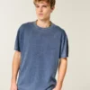 Tricou relaxat, spălat, cu guler rotund Tricou relaxat, spălat, cu guler rotund