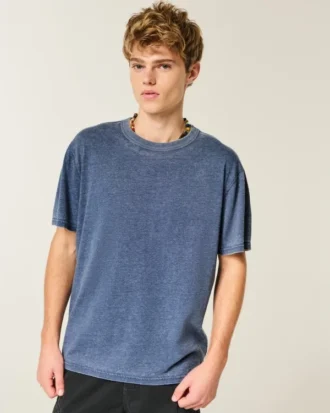 Tricou relaxat, spălat, cu guler rotund