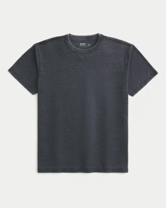 Tricou relaxat, spălat, cu guler rotund