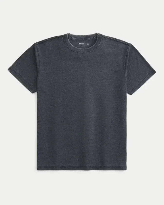 Tricou relaxat, spălat, cu guler rotund Tricou relaxat, spălat, cu guler rotund