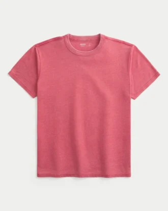 Tricou relaxat, spălat, cu guler rotund