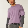 Tricou scurt, gros, spălat, cu croi drept Tricou scurt, gros, spălat, cu croi drept
