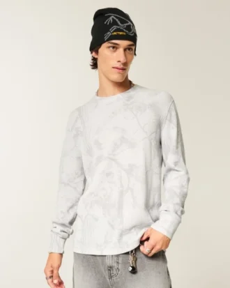 Tricou termic cu mâneci lungi și guler rotund, în stil camuflaj