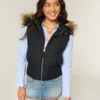 Vestă Y2K cu glugă și bordură din blană artificială Vestă Y2K cu glugă și bordură din blană artificială